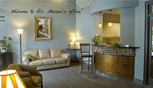 Waiting room and reception area at David P. Marion DDS PC.